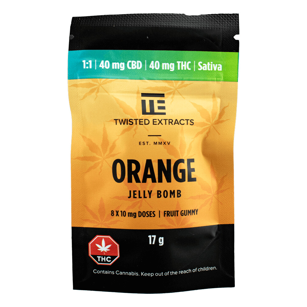 Twisted Extracts Sativa 1:1 Jelly Bombs - 40 MG THC : 40 MG CBD, Flavour: Mango