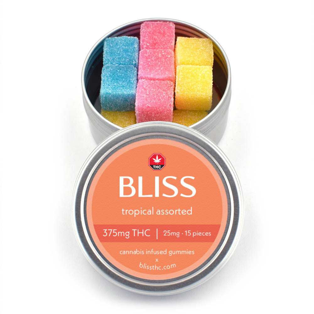 Bliss Edibles Gummies - 375mg THC, Flavour: Tropical Assorted