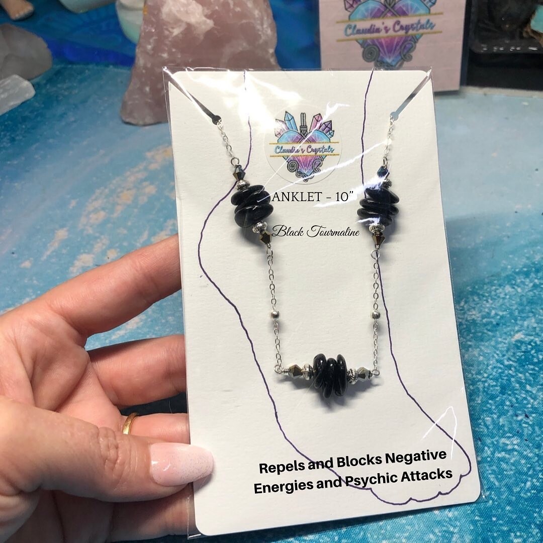 BLACK TOURMALINE - Anklet 10” - Protection, Cleansing, Energizing