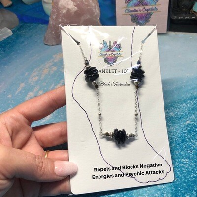 BLACK TOURMALINE - Anklet 10” - Protection, Cleansing, Energizing