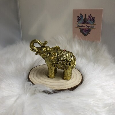 RESIN MINI GOLD ELEPHANT WITH RED RHINESTONE