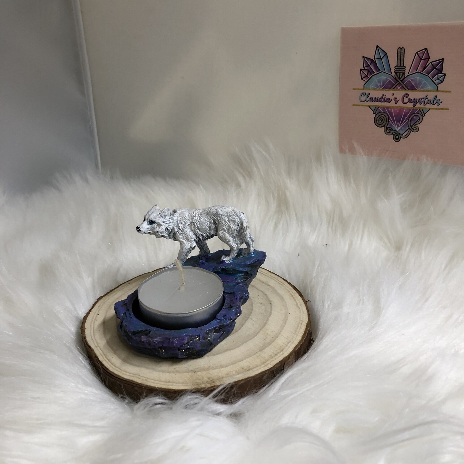 RESIN MINI WOLF TEA LIGHT HOLDER