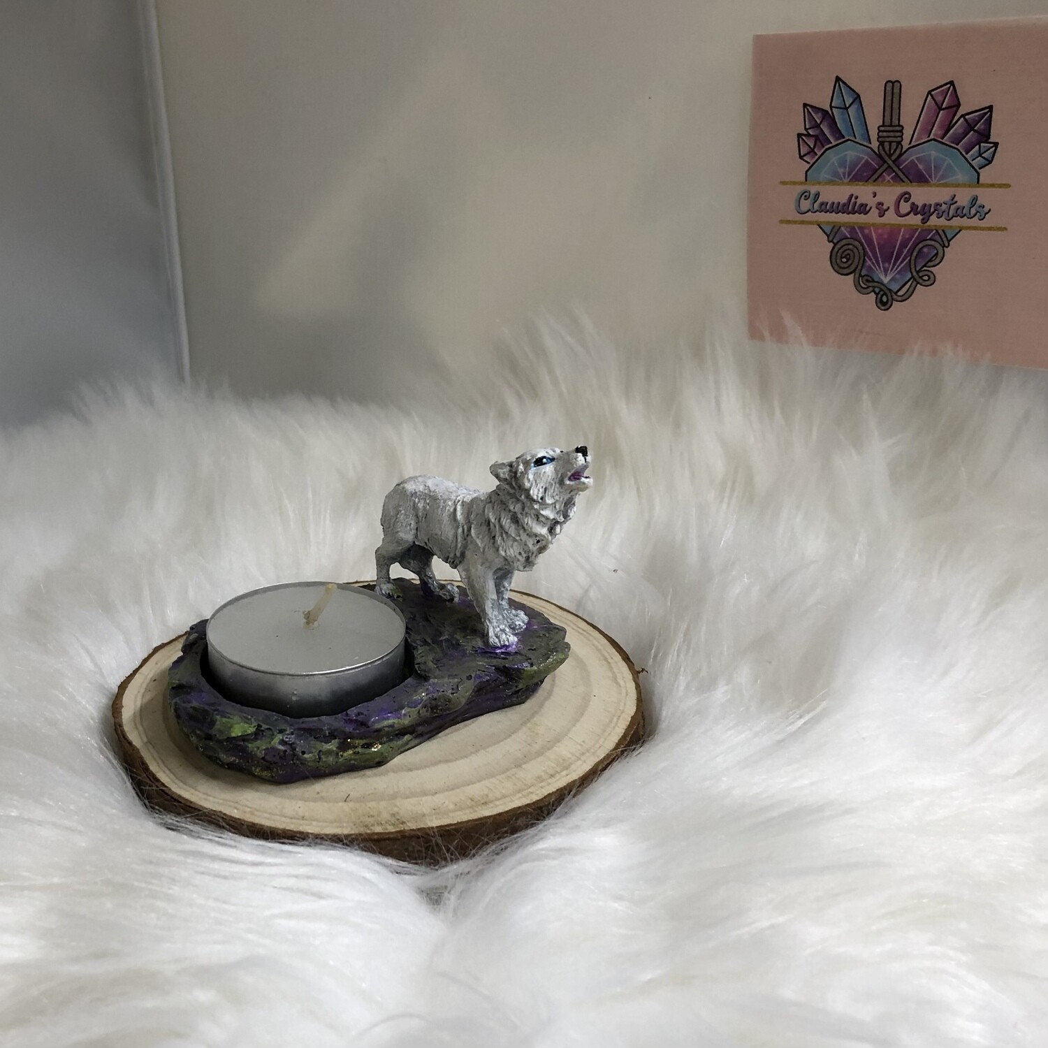 RESIN MINI WOLF TEA LIGHT HOLDER