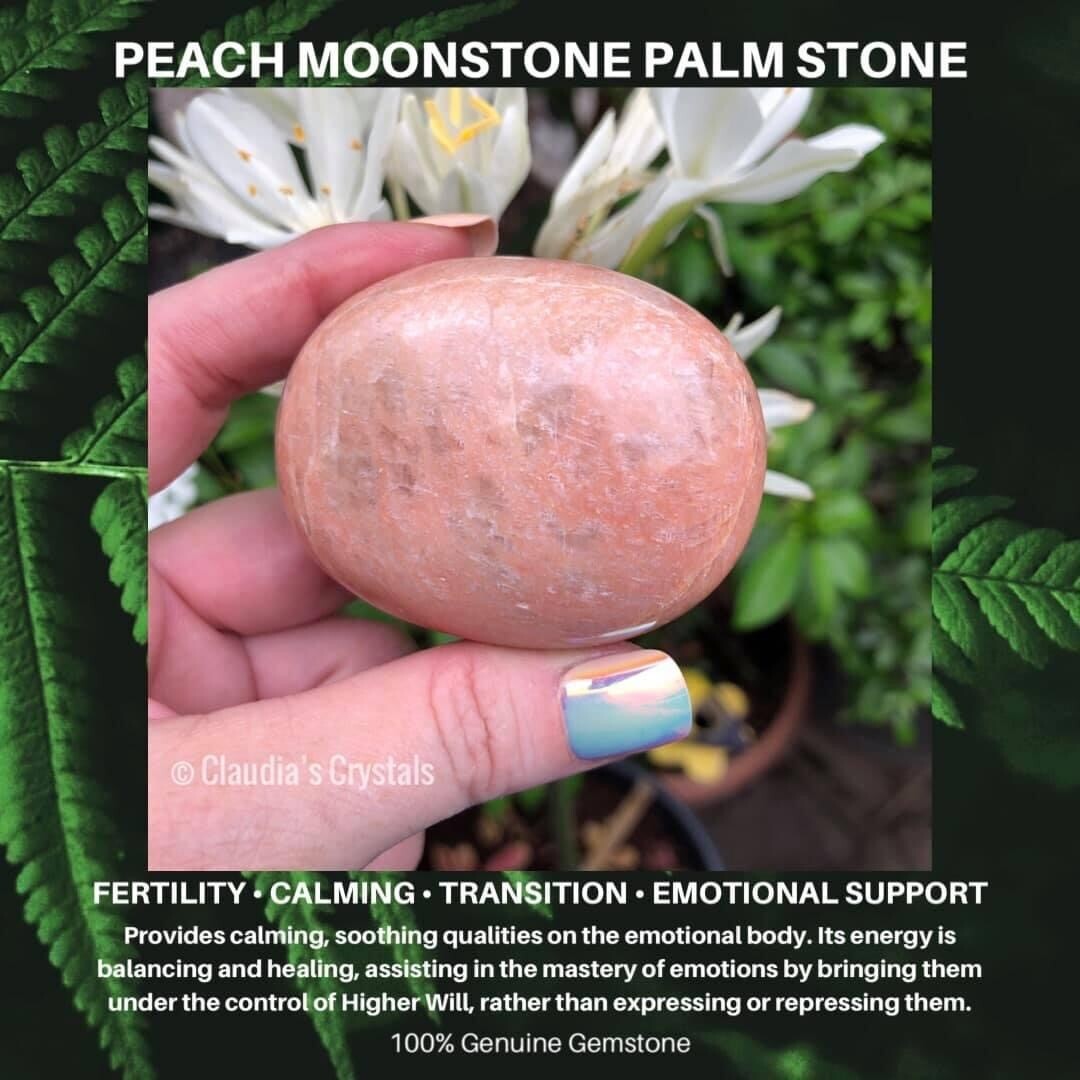PEACH MOONSTONE - PALM STONE - 6cm - Balances Feminine Energy, Love, Harmony