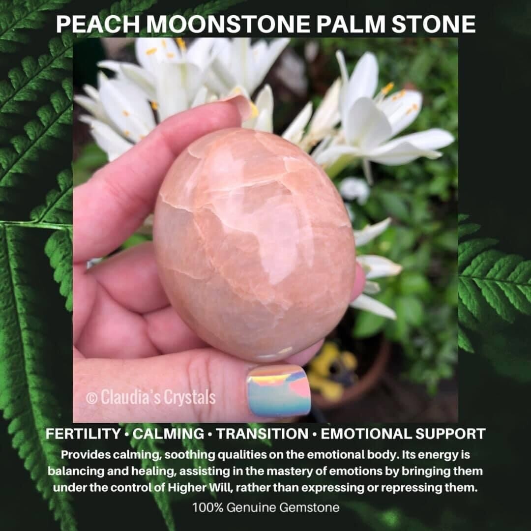PEACH MOONSTONE - PALM STONE - 6cm - Balances Feminine Energy, Love, Harmony