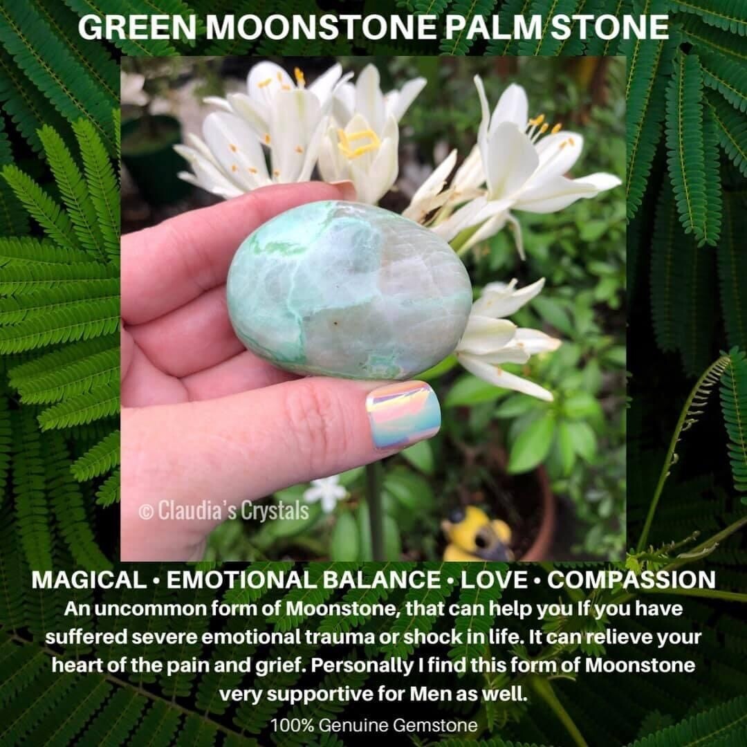 GREEN MOONSTONE - PALM STONE - 5cm - Balancing, Love, Harmony