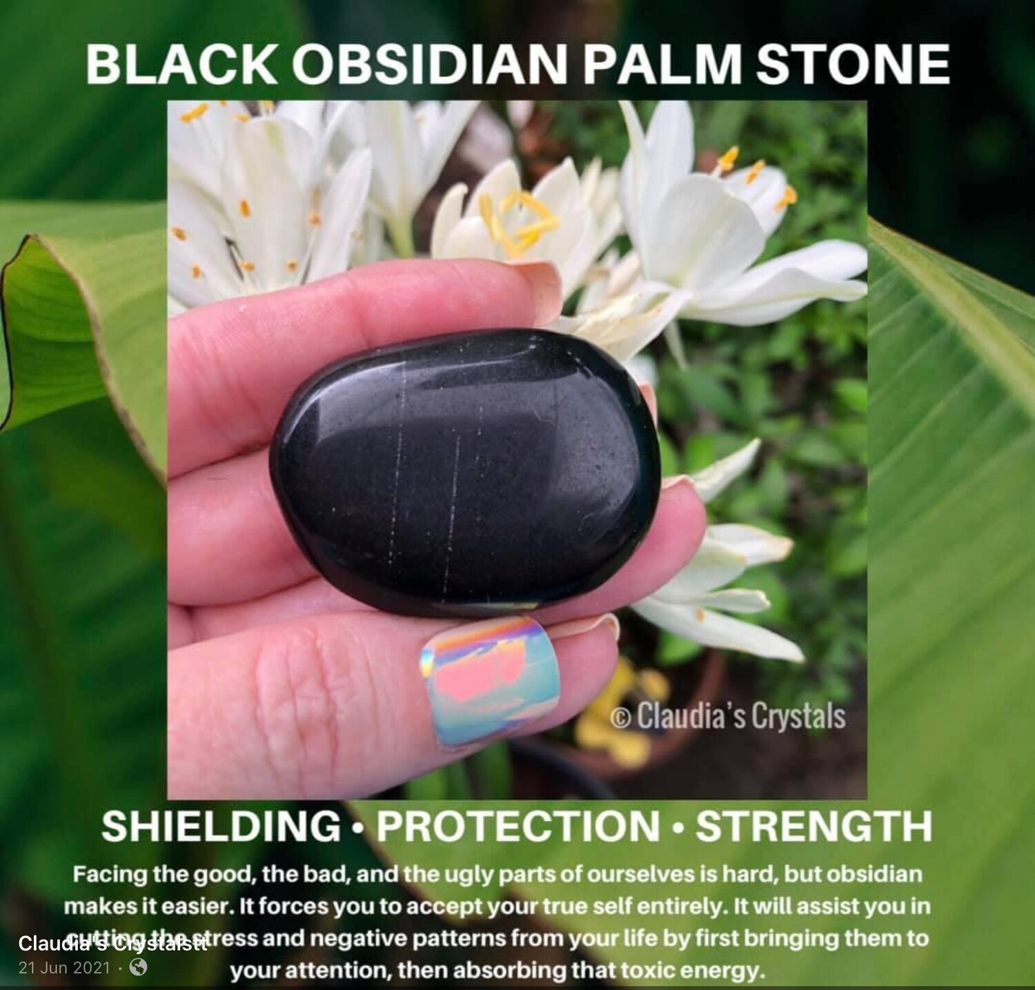 BLACK OBSIDIAN - PALM STONE - 4.2cm - Protection, Grounding, Shielding