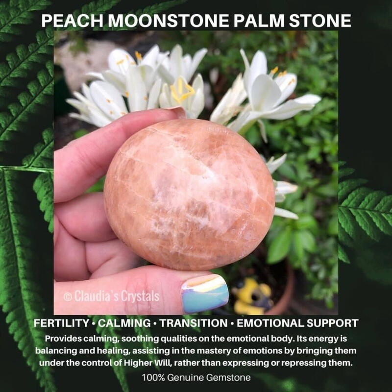 PEACH MOONSTONE - PALM STONE - 6cm - Balances Feminine Energy, Love, Harmony