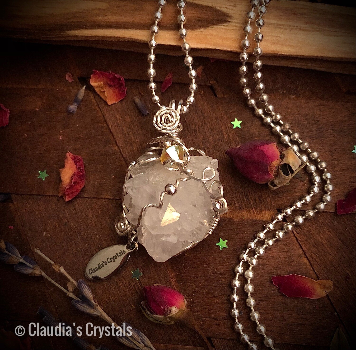 CLEAR QUARTZ DRUZY - Sterling Silver - Gemstone Crystal Therapy Pendant