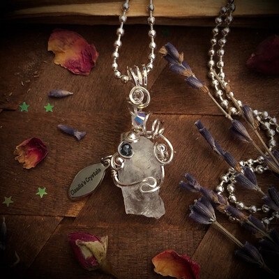 PETALITE &amp; SAPPHIRE - Sterling Silver Pendant - Vision, Healing, Intuition