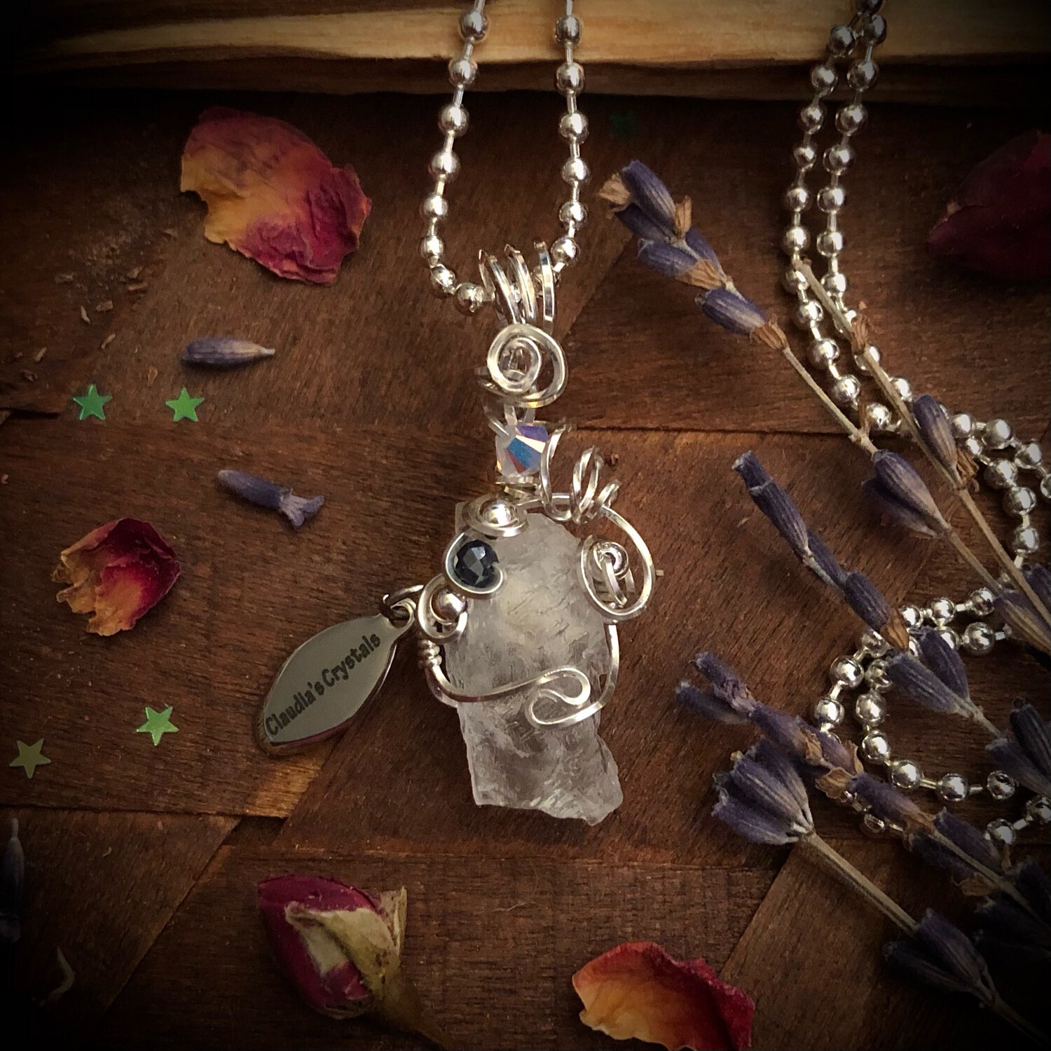 PETALITE &amp; SAPPHIRE - Sterling Silver Pendant - Vision, Healing, Intuition