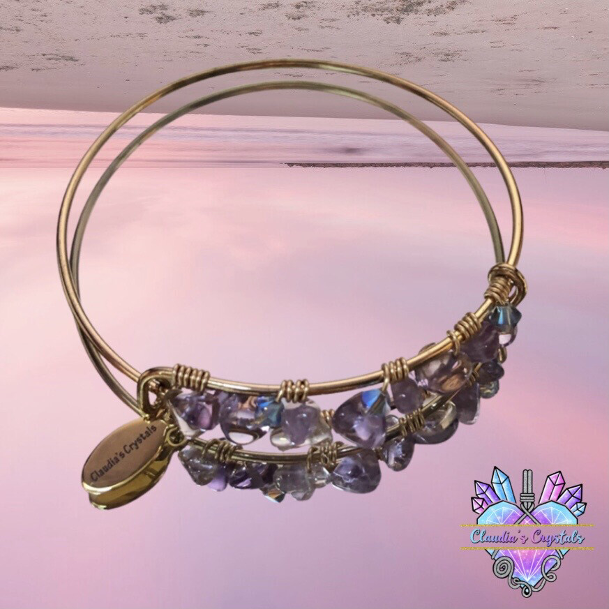 AMETRINE - Gold Plated Bangle 8.5” - Uplifting, Peace, Protection