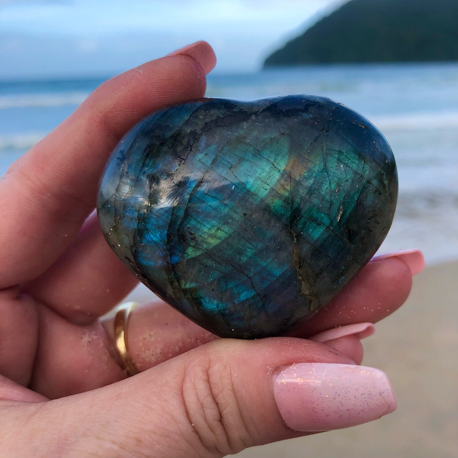 LABRADORITE PUFF HEART - 2.2&quot;