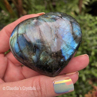 LABRADORITE PUFF HEART -2.5&quot; - Protection, Energizing, Focus