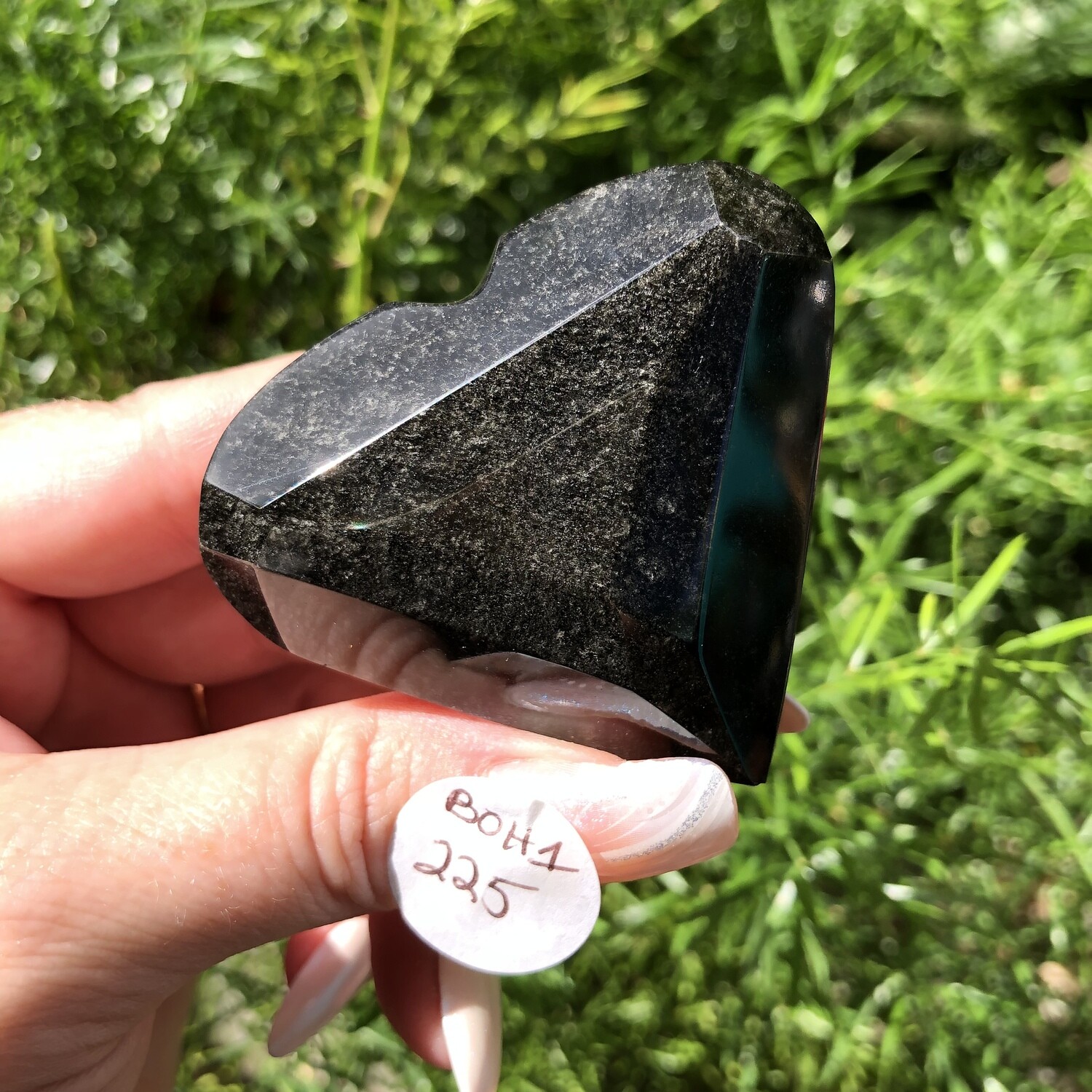 GOLD SHEEN OBSIDIAN FACETED HEART - Hand Cut