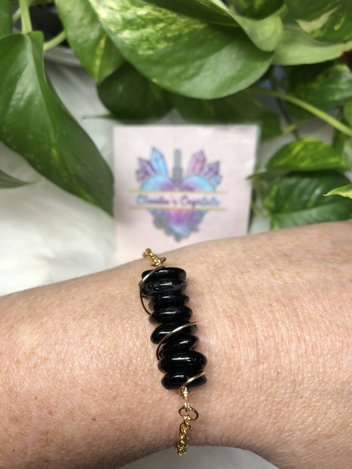 BLACK TOURMALINE - Gemstone Adjustable Bracelet - 7&quot; length