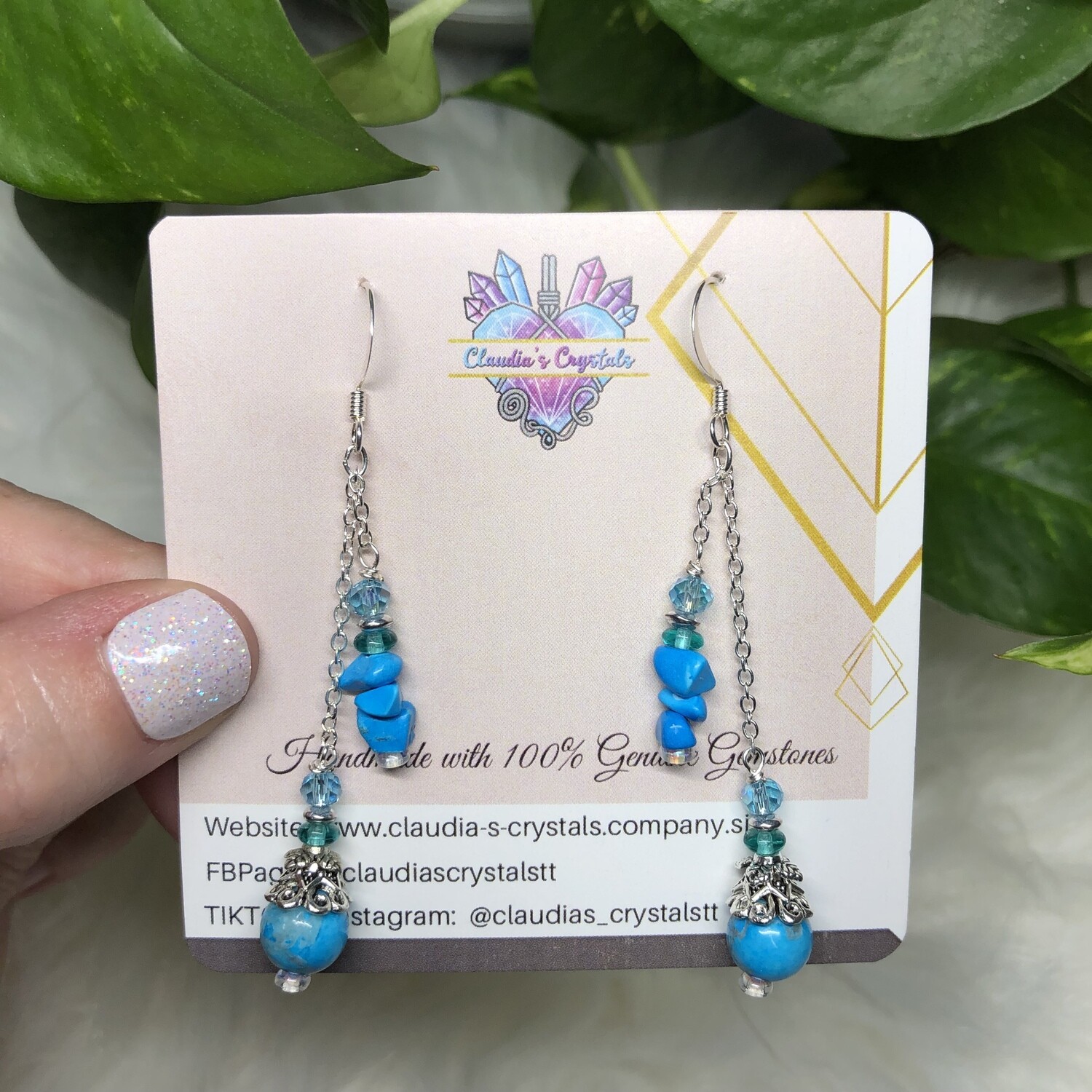 BLUE HOWLITE - Long Dangle Earrings - Career, Success, Joy