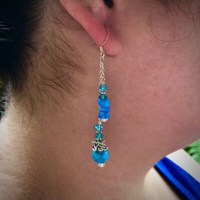 BLUE HOWLITE - Long Dangle Earrings - Career, Success, Joy