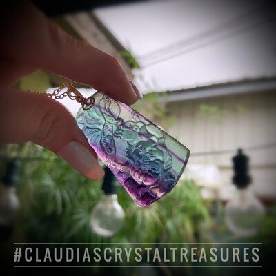 RAINBOW FLUORITE (Hand carved) - 14k Gold Filled - Gemstone Crystal Therapy Pendant