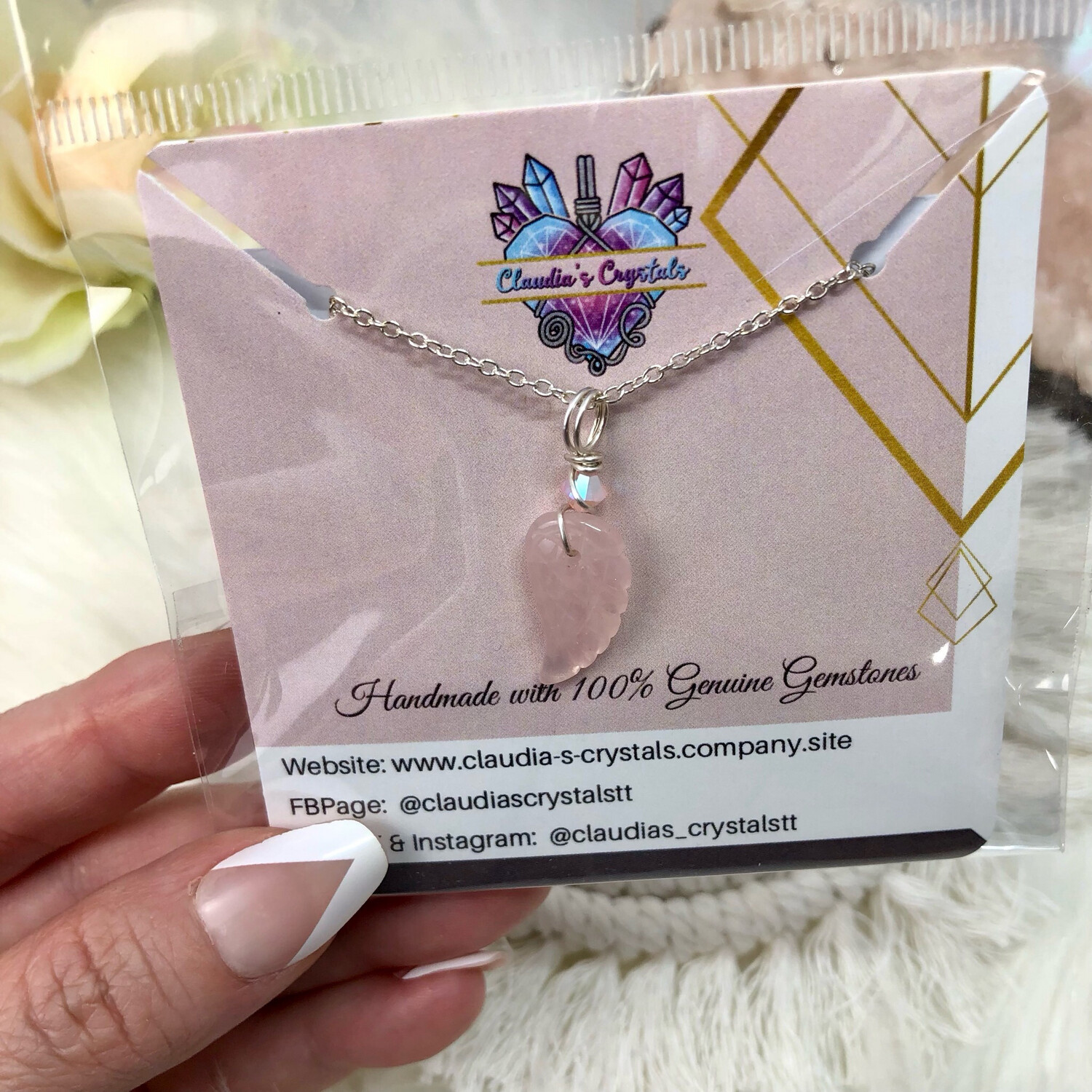 ROSE QUARTZ ANGEL WING - Gemstone Pendant