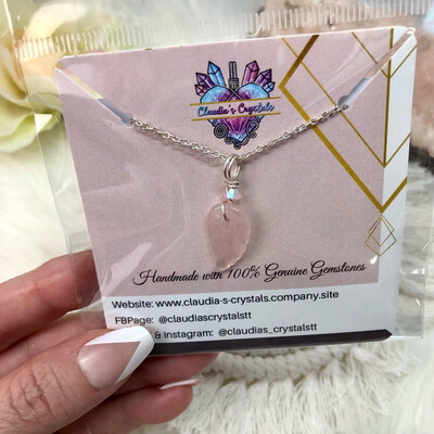 ROSE QUARTZ ANGEL WING - Gemstone Pendant