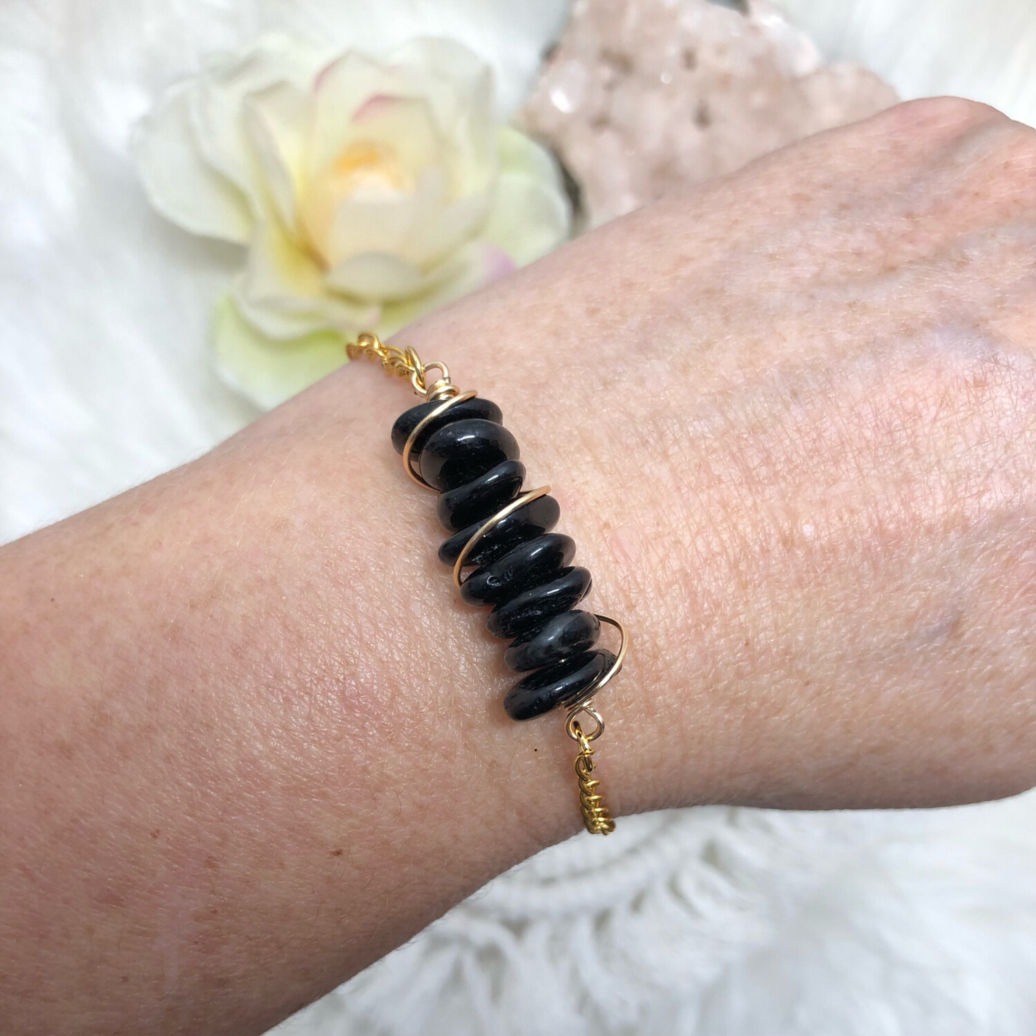 BLACK TOURMALINE - Gemstone Adjustable Bracelet - 7&quot; length