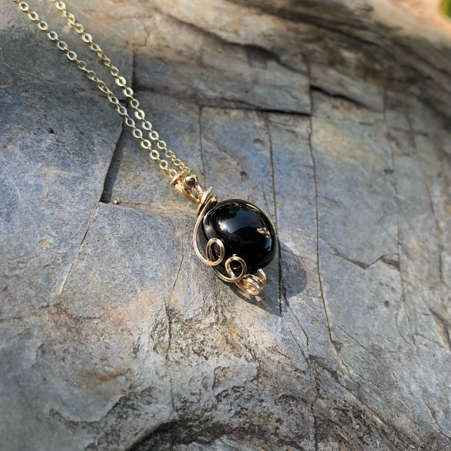 JET LIGNITE - 14k Gold Filled - Gemstone Crystal Therapy Pendant