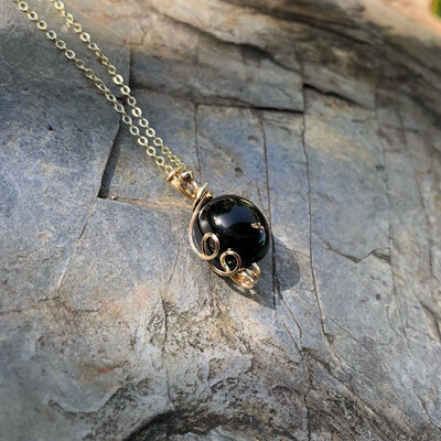 JET LIGNITE - 14k Gold Filled - Gemstone Crystal Therapy Pendant