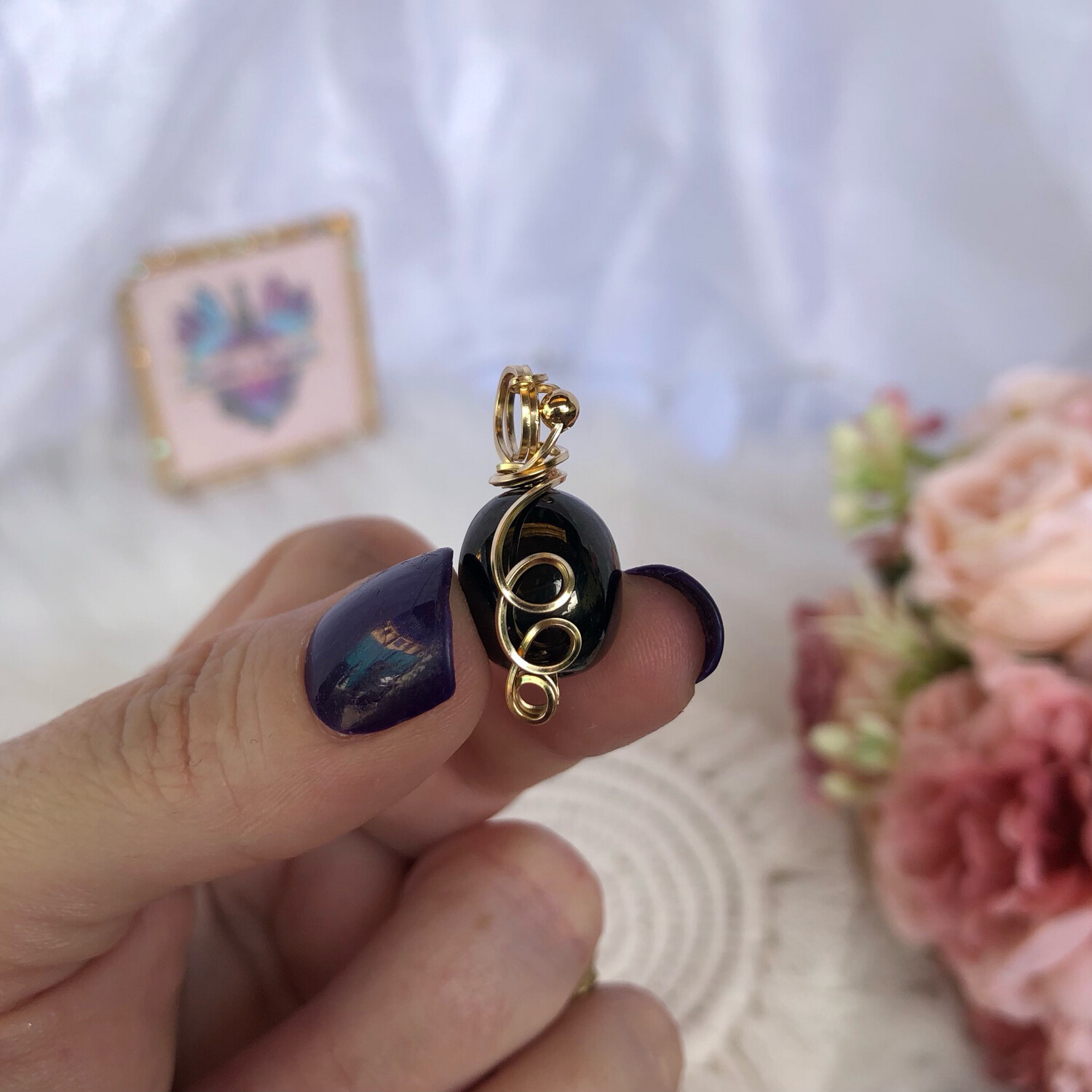 JET LIGNITE - 14k Gold Filled - Gemstone Crystal Therapy Pendant