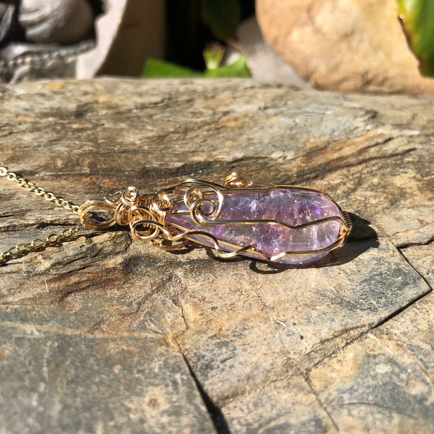 AURA AMETHYST TEAR DROP - 14k Gold Filled Pendant - Calming, Creativity, Uplifting