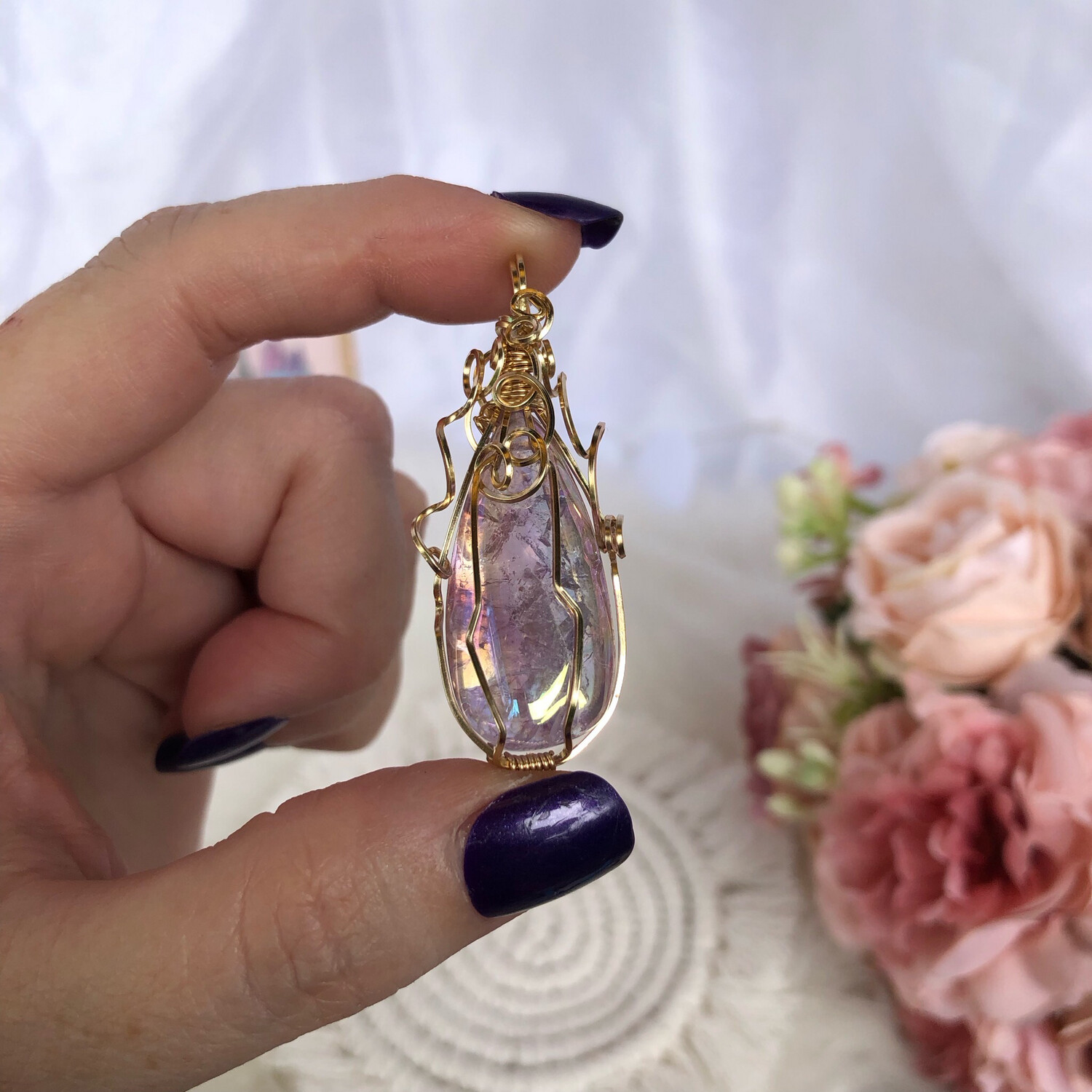 AURA AMETHYST TEAR DROP - 14k Gold Filled Pendant - Calming, Creativity, Uplifting