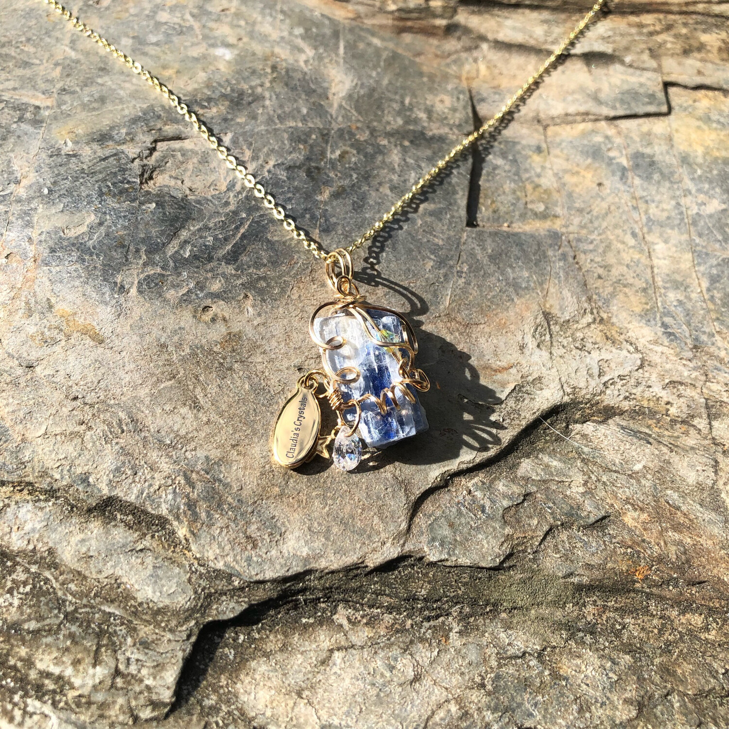 BLUE KYANITE - 14k Gold Filled - Gemstone Crystal Therapy Pendant