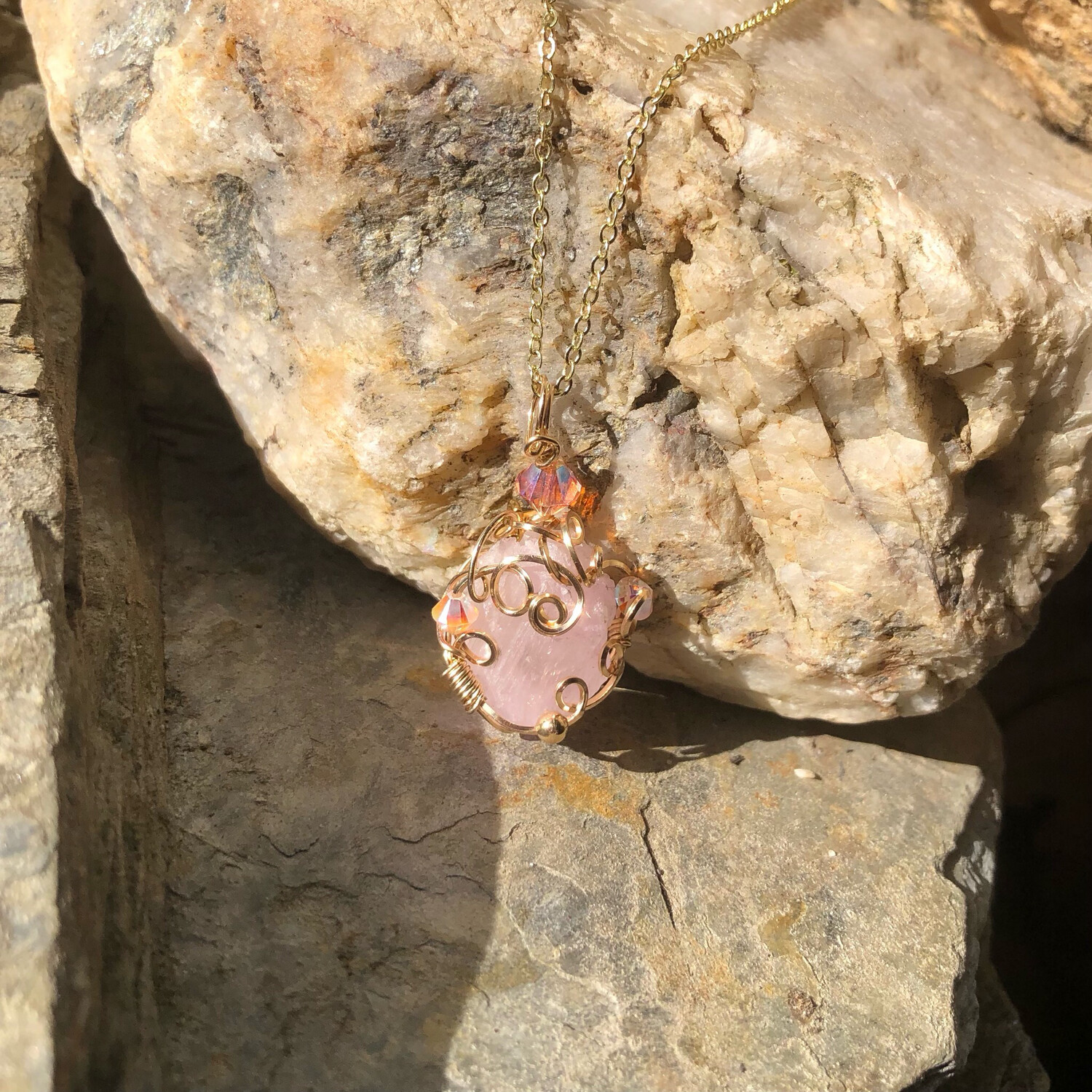 RAW PINK KUNZITE - 14k Gold Filled Pendant - Love, Healing, Soothing, Peace