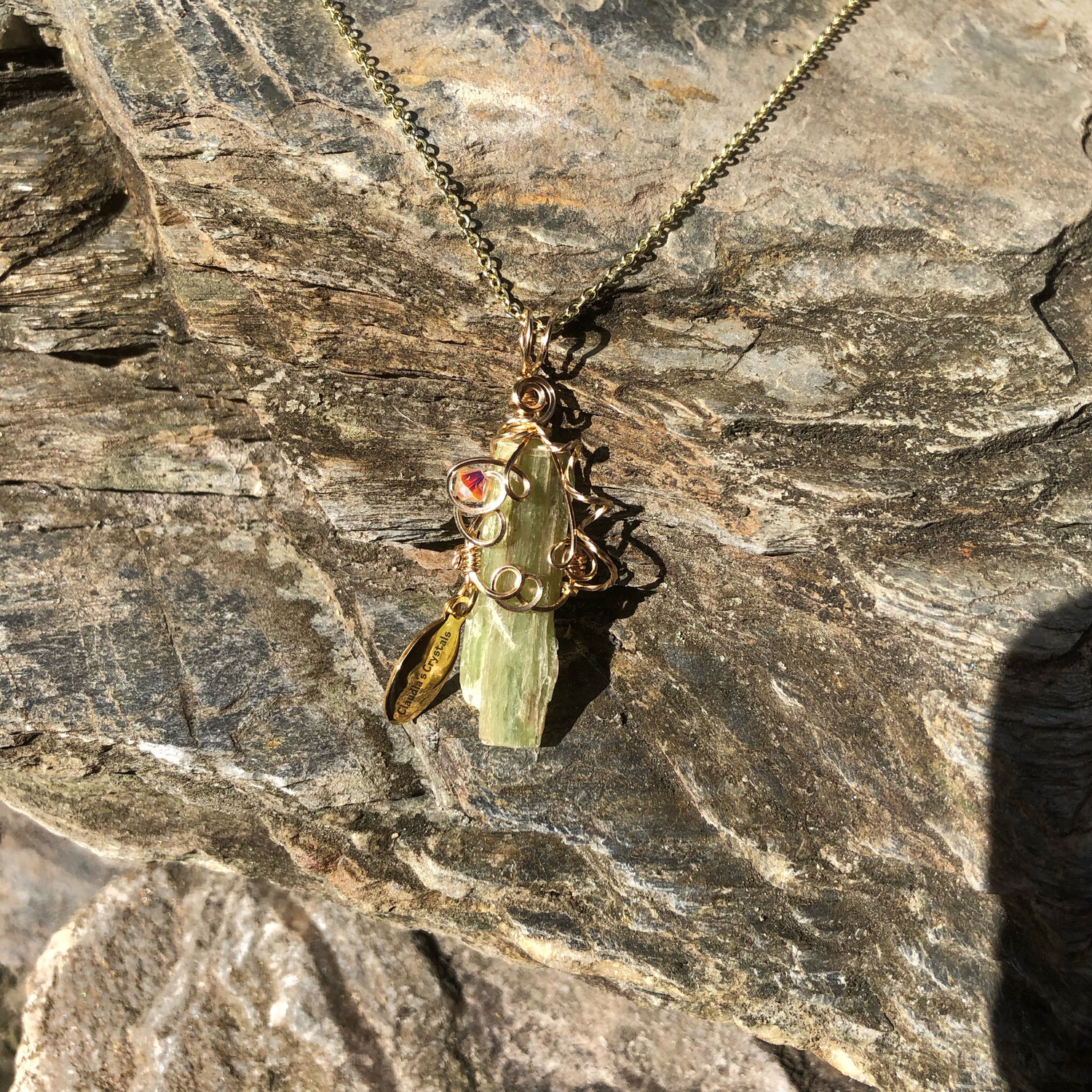 GREEN KYANITE SHARD - 14k Gold Filled - Gemstone Crystal Therapy Pendant
