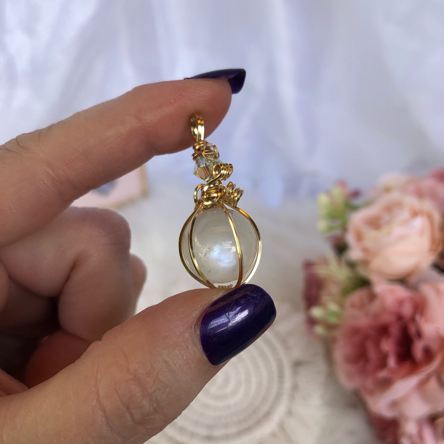 RAINBOW MOONSTONE SPHERE - 14k Gold Filled Pendant - Intuition, Psychic Abilities, Balancing, Love, Harmony