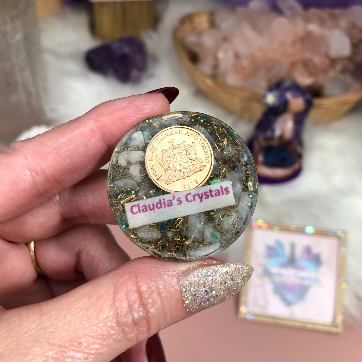 POCKET ORGONITE - Energy Filter - Rainbow Moonstone &amp; Purple Crackle Quartz