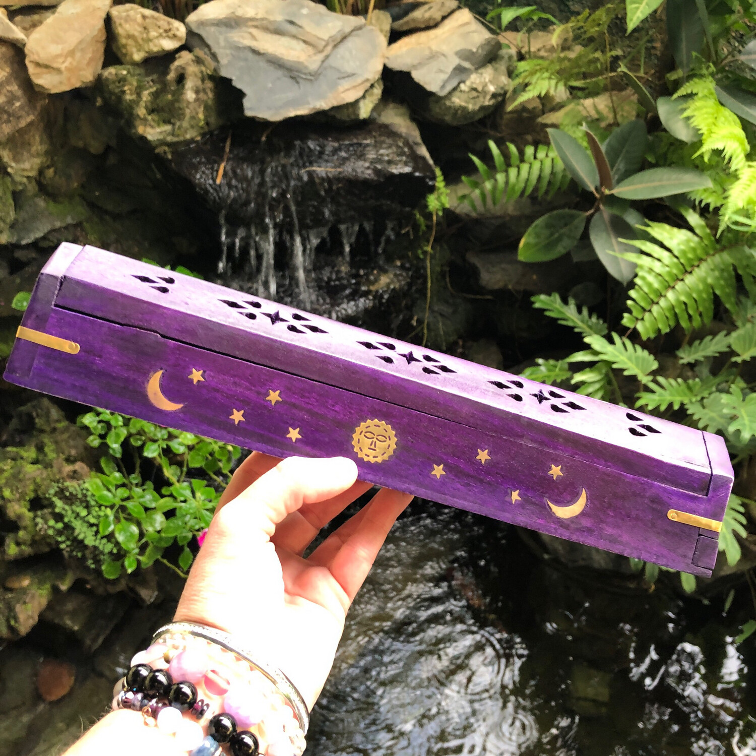 WOODEN COFFIN INCENSE BURNER - PURPLE