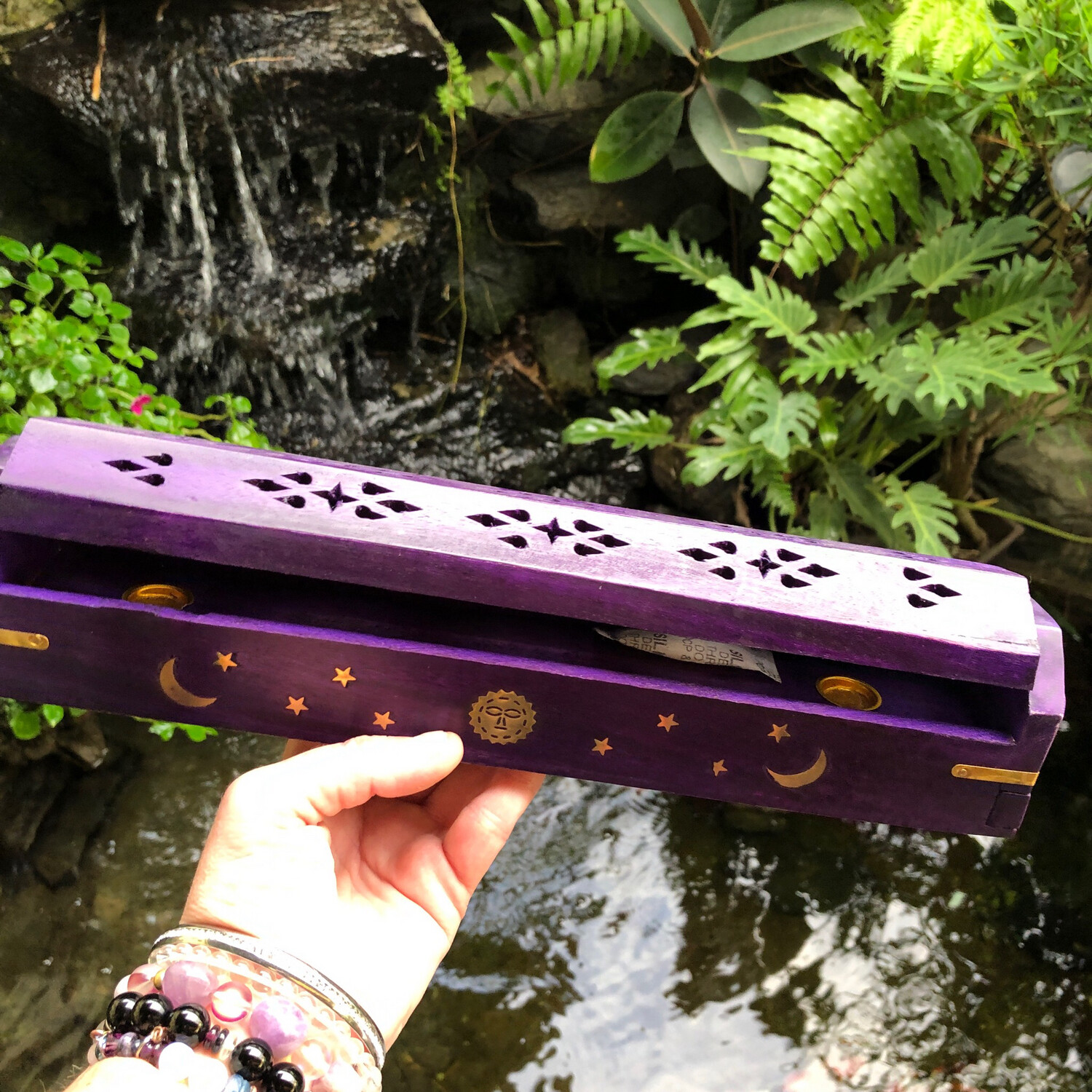 WOODEN COFFIN INCENSE BURNER - PURPLE