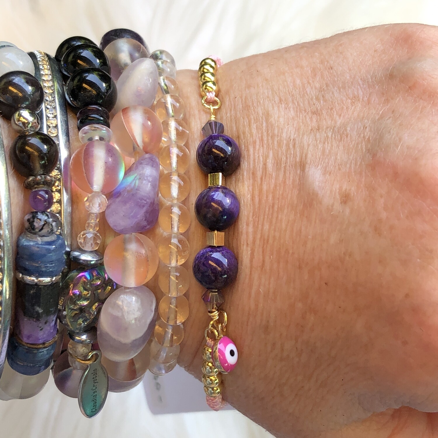 Pink Cord - Adjustable Bracelet - GALAXY TIGERS EYE - Balance, Harmony, Releases Fears, Motivation, Inner Strength