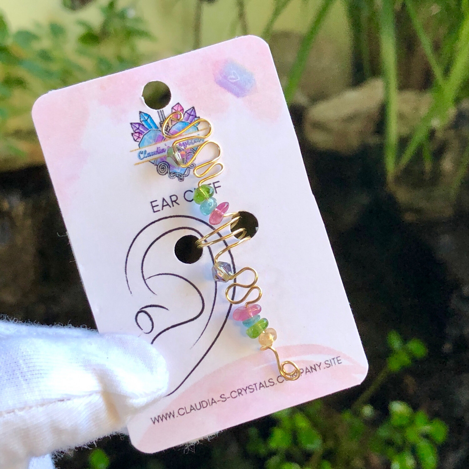 Gemstone Ear Cuff - WATERMELON TOURMALINE