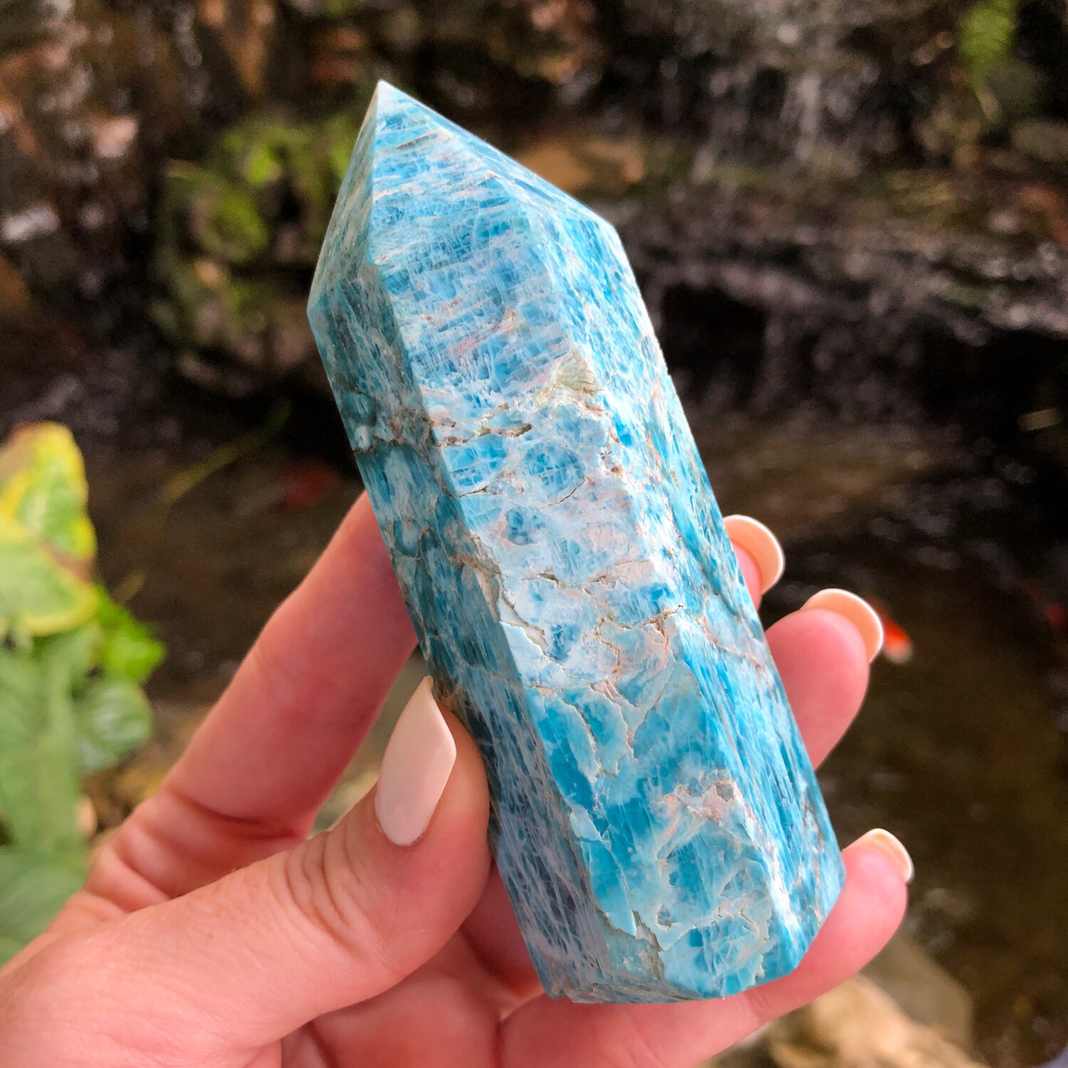 BLUE APATITE - TOWER - 10cm - Creativity, Ambition,  Manifestation