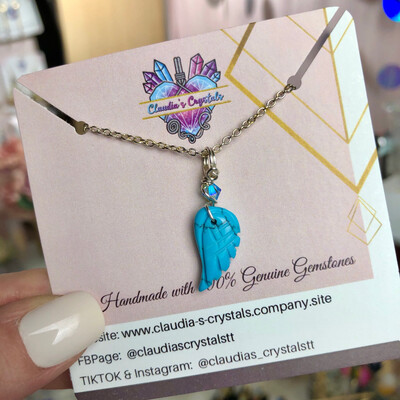 BLUE HOWLITE - Angel Wing Pendant – Silver Plated