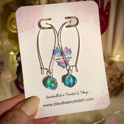 Fantasy Earrings – Silver Plated – Reflective Mermaid Glass