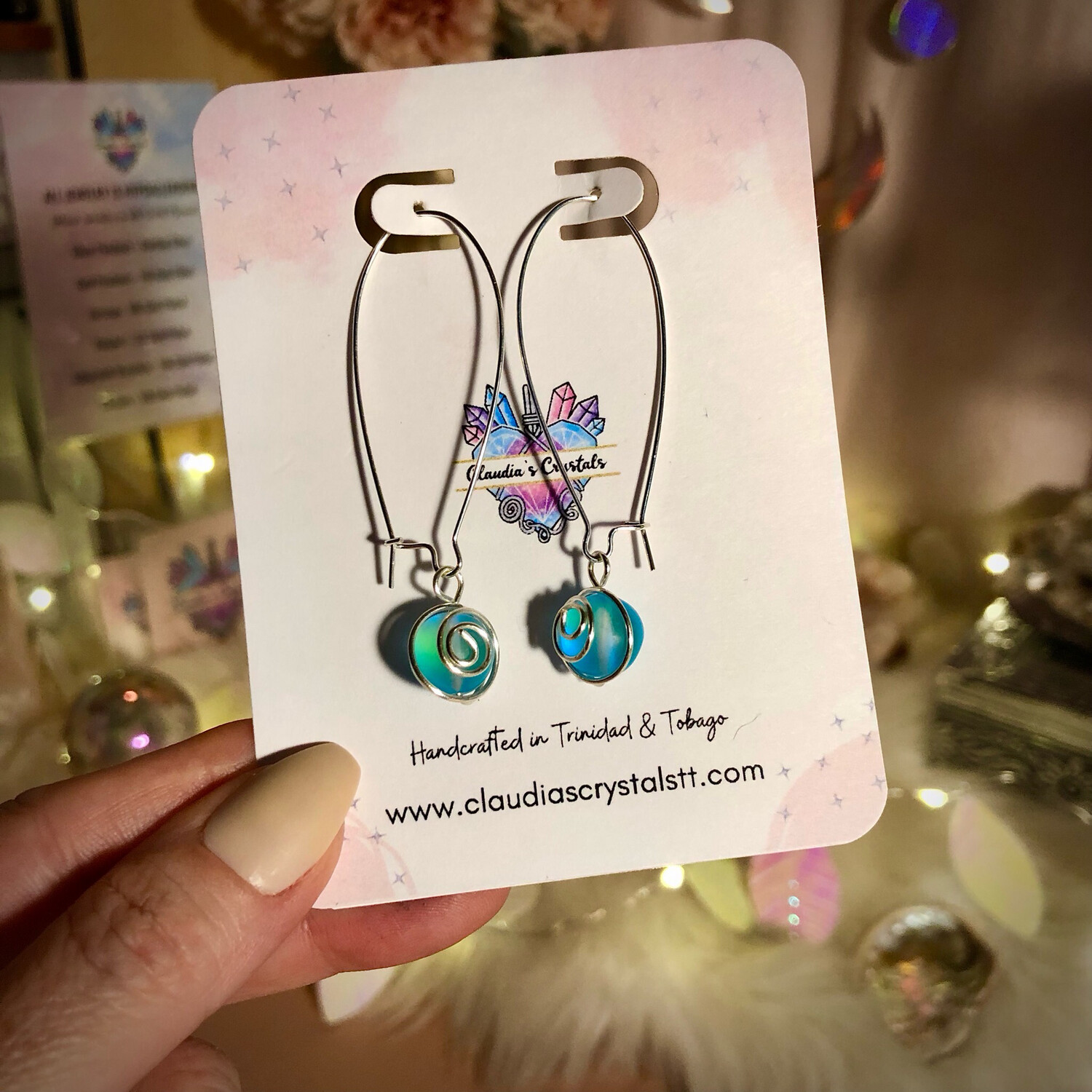 Fantasy Earrings – Silver Plated – Reflective Mermaid Glass