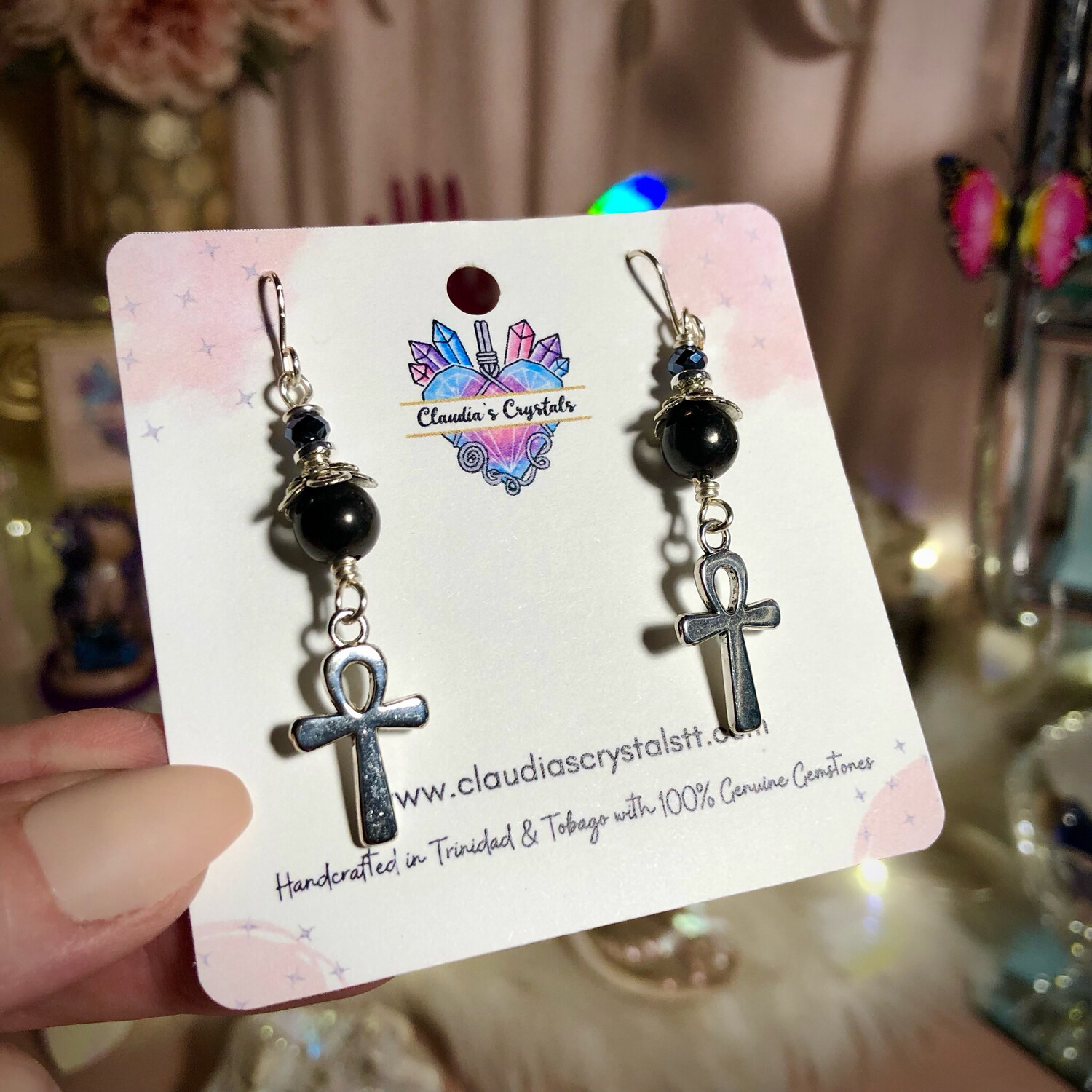 SHUNGITE - Ank Charms - Silver Plated - Crystal Therapy Earrings