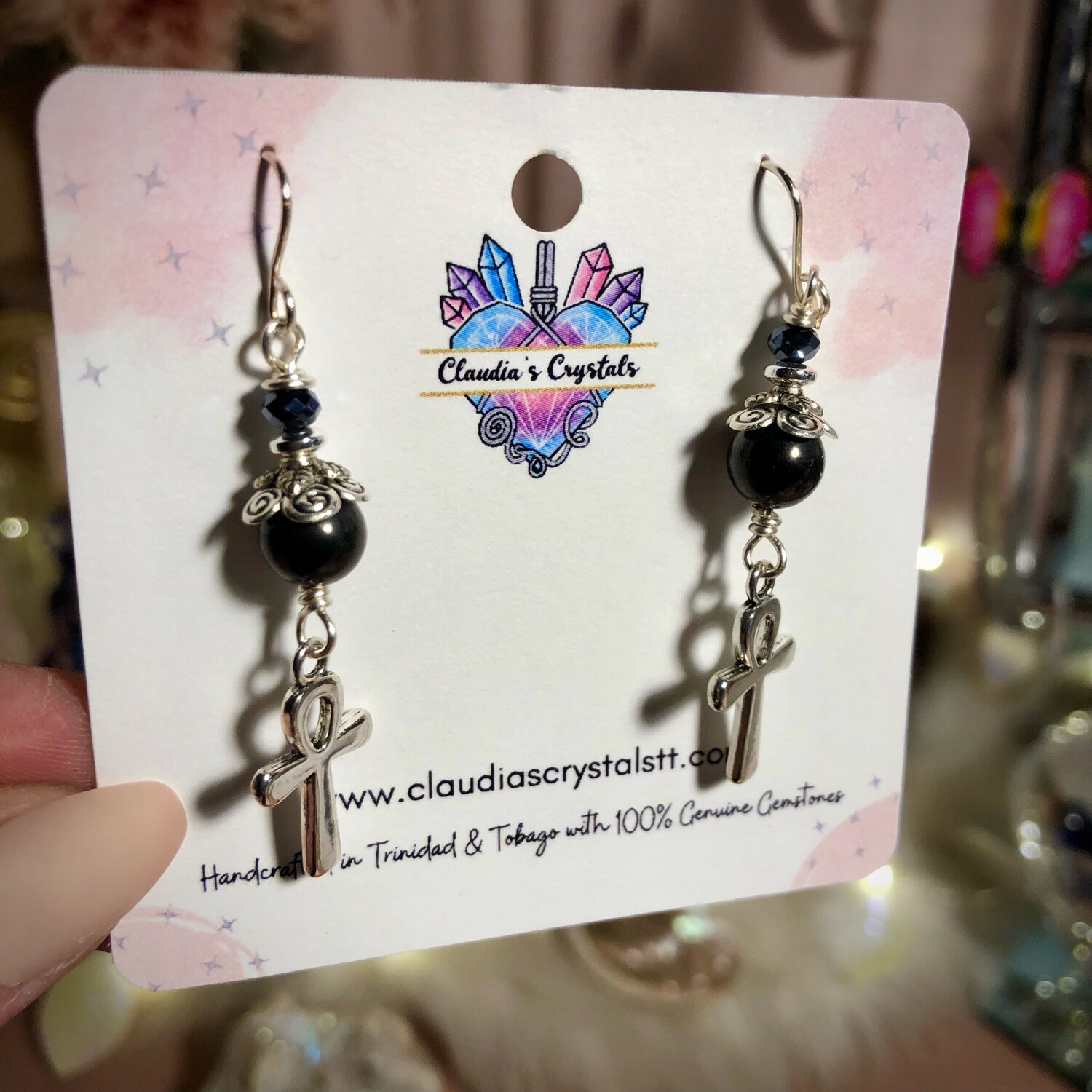 SHUNGITE - Ank Charms - Silver Plated - Crystal Therapy Earrings