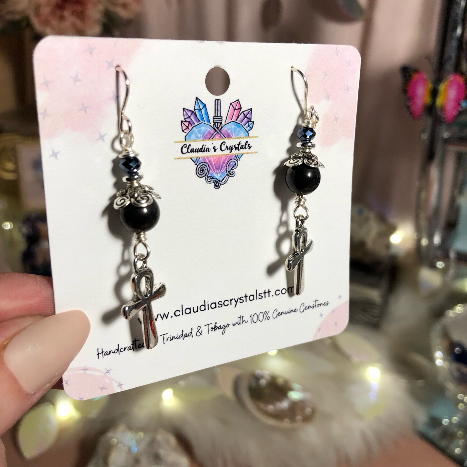 SHUNGITE - Ank Charms - Silver Plated - Crystal Therapy Earrings