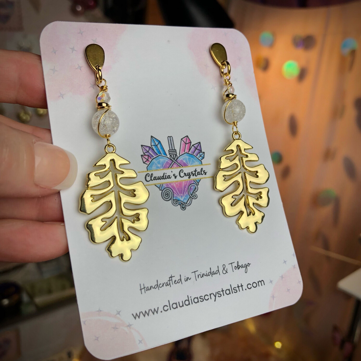 Gemstone Earrings - 18k Gold Plated - CRACKLE QUARTZ