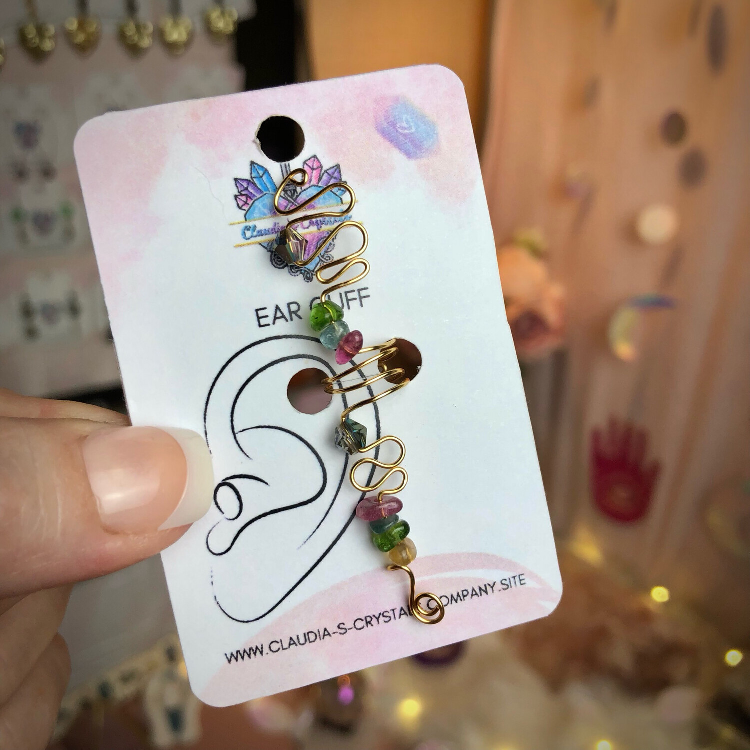 Gemstone Ear Cuff - WATERMELON TOURMALINE