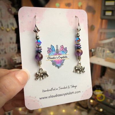 SUPER 7 MELODY - Elephant Charms - Silver Plated - Crystal Therapy Earrings